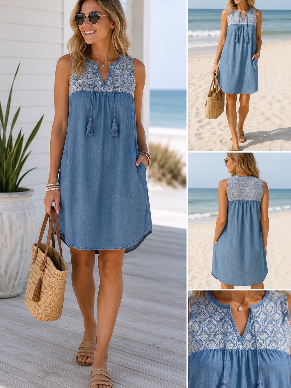 Old Navy Blue Sleeveless Tassel Dress
